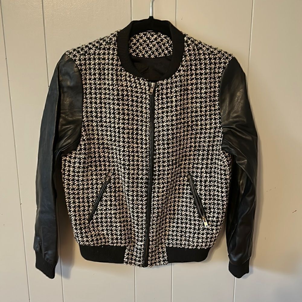 Piece Apparel Boucle Faux Leather Bomber Size Smalll